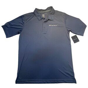 SpaceX Polo Shirt Mens L Navy Blue Performance Golf Logo Short Sleeve Stretch